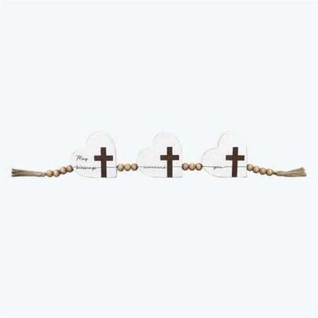 YOUNGS Wood Home Heart Garland with Cross Design 11014